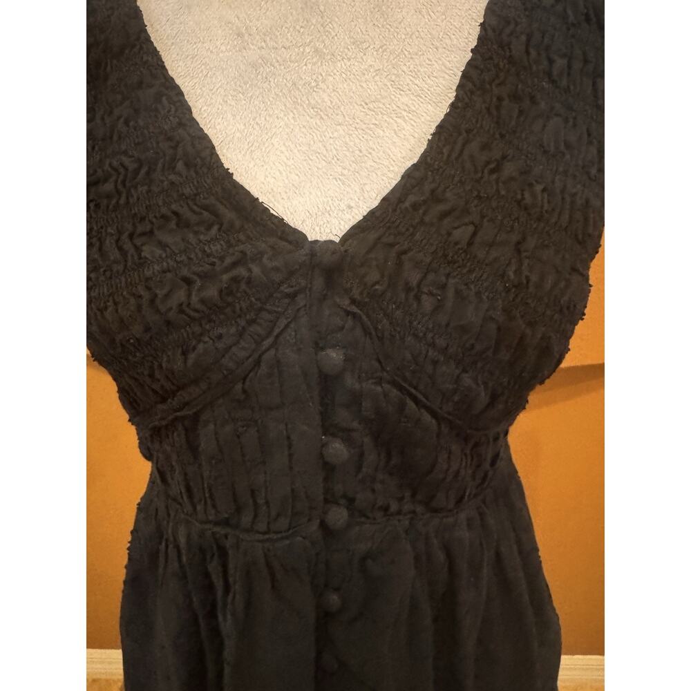 Anthropologie Black Boho Mini Dress Smocked Waist Cotton Size XS - Picture 2 of 9